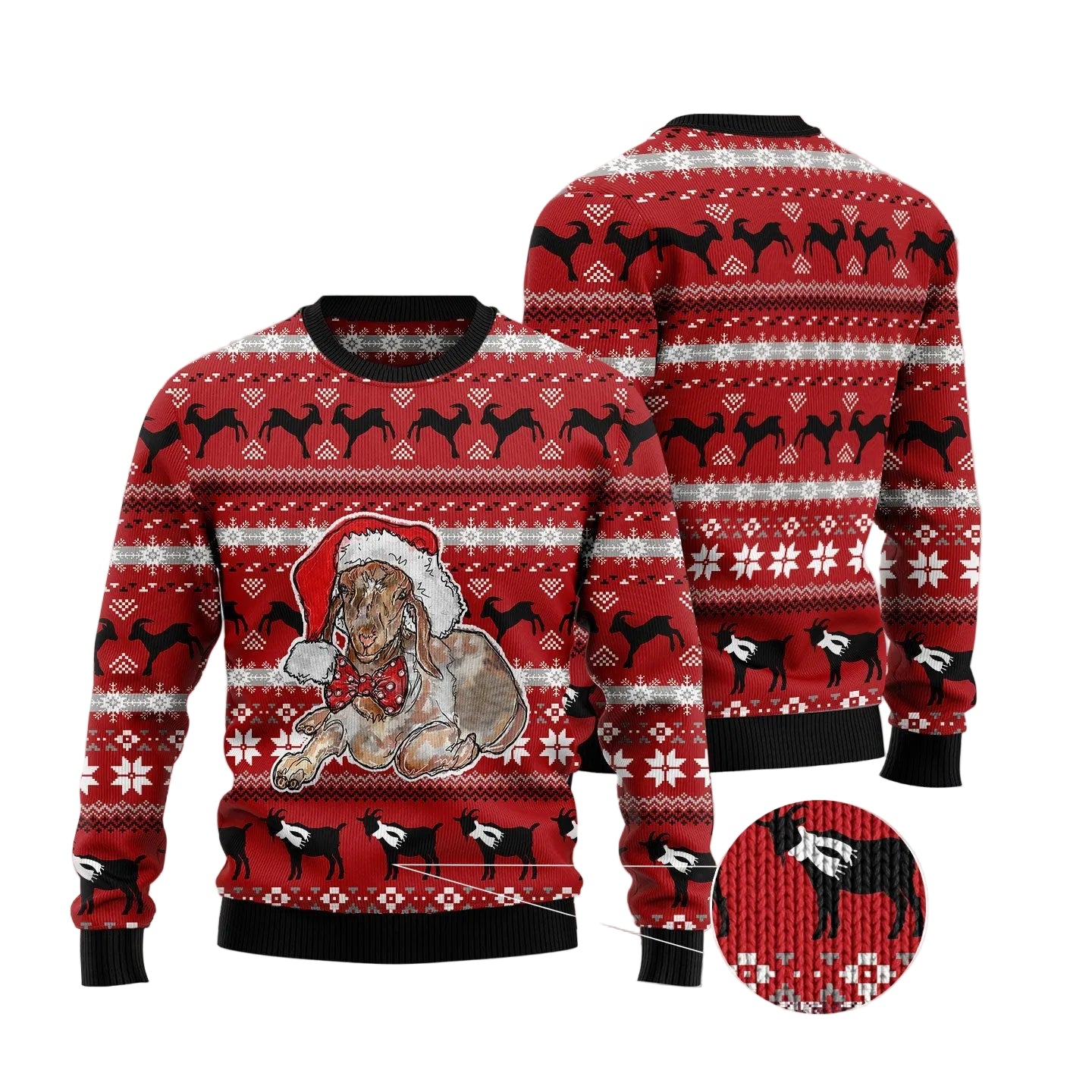 Santa Goat Ugly Christmas Sweater, Funny Farm Animal Pullover for Goat Owners, Christmas Party Outfit for Adults