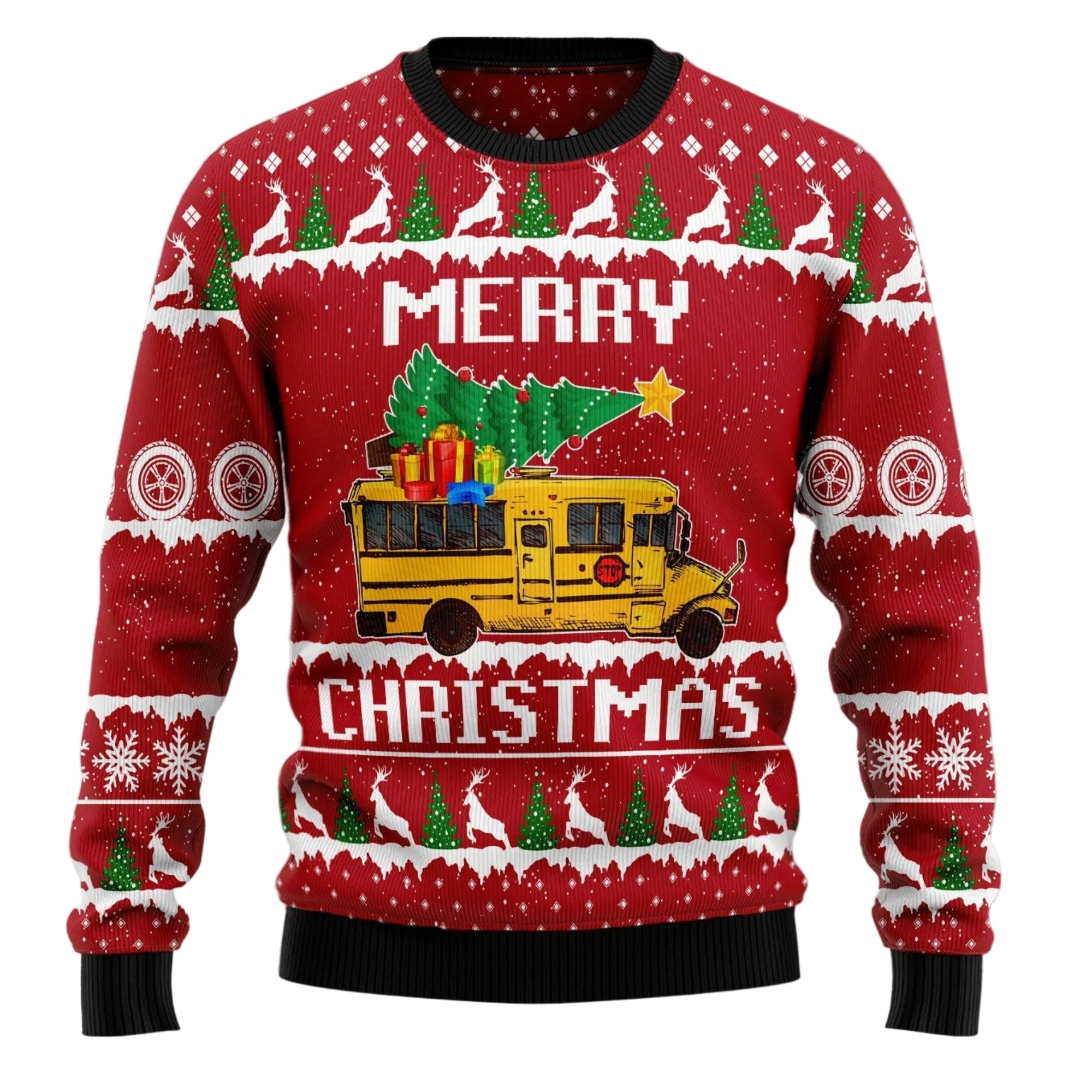 School Bus Merry Christmas Ugly Christmas Sweater for Men and Women, Festive Holiday Outfit for School Bus Drivers