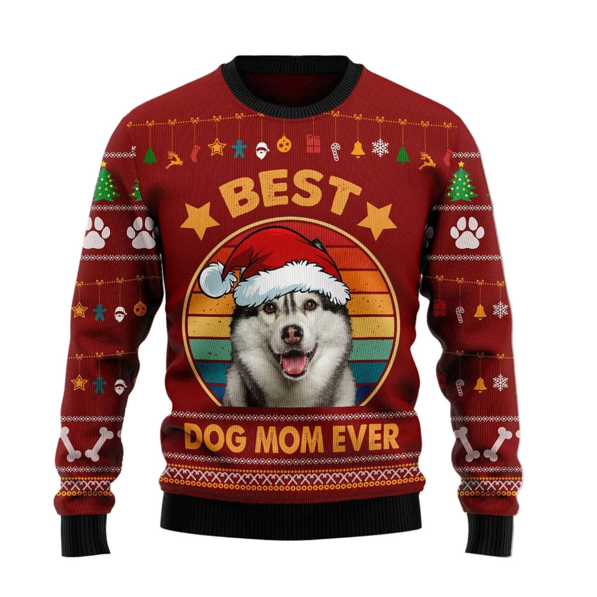 Siberian Husky Best Dog Mom Ever Ugly Christmas Sweater, Husky Dog Mom Holiday Party Look, Fun Christmas Gift