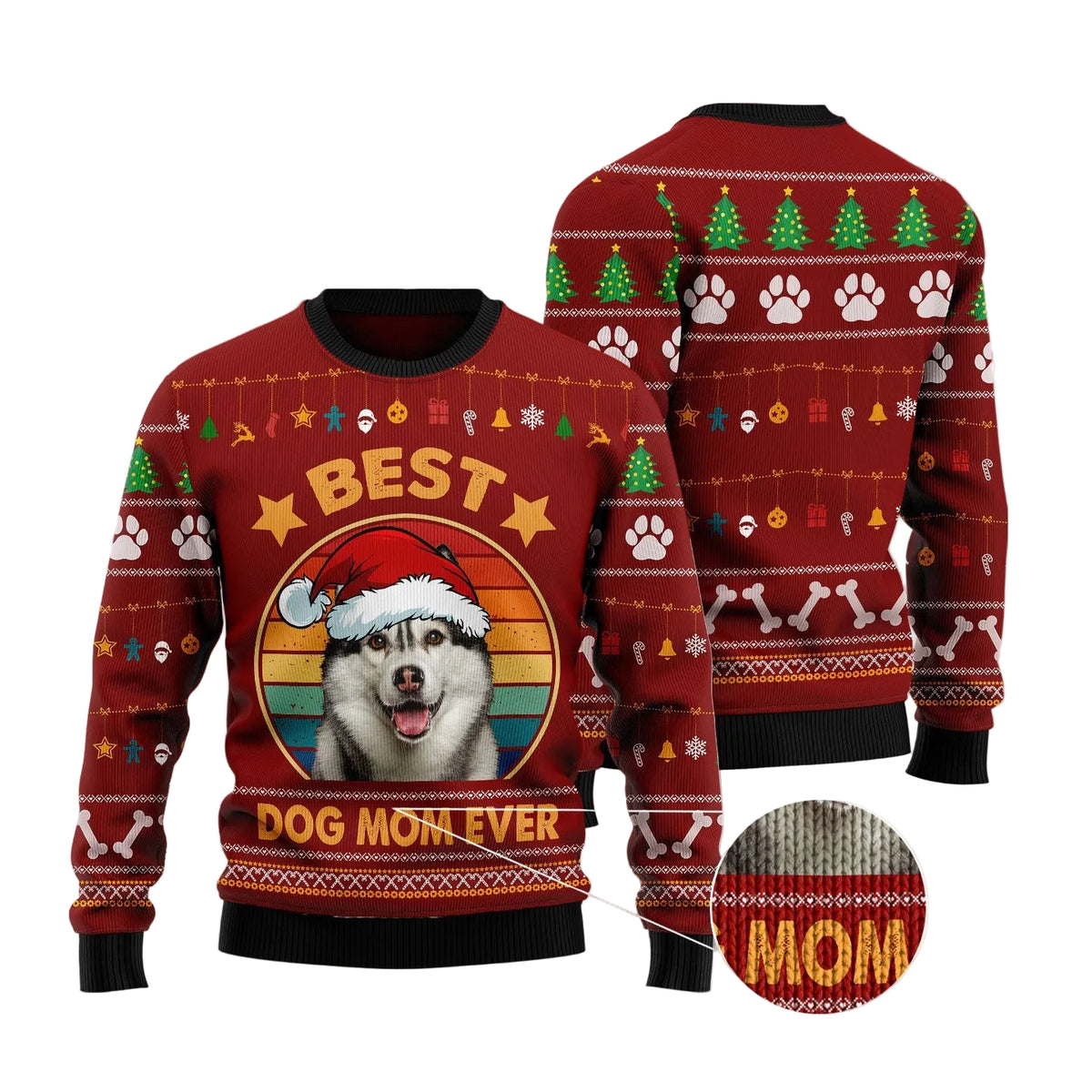 Siberian Husky Best Dog Mom Ever Ugly Christmas Sweater, Husky Dog Mom Holiday Party Look, Fun Christmas Gift