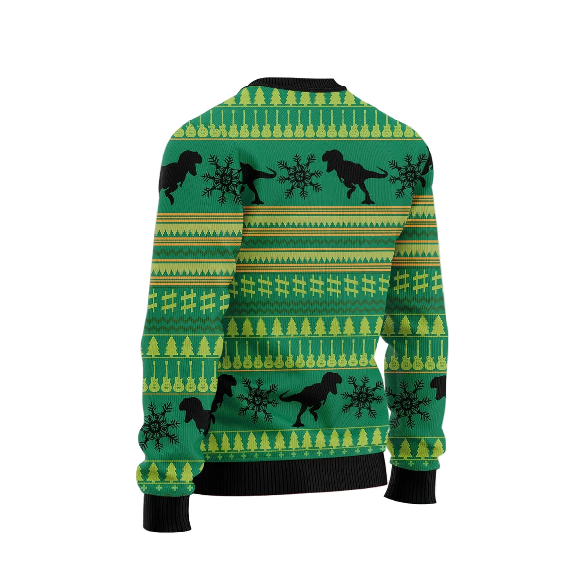 Dinosaur Guitar Ugly Christmas Sweater | Holiday Gift for Dinosaur and Fantasy Fans | Cozy Seasonal Party Style