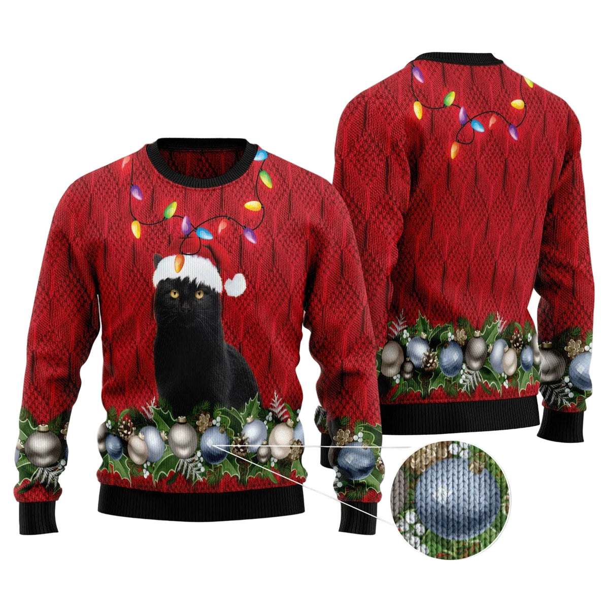Black Cat Christmas Beauty Ugly Christmas Sweater | Unisex Holiday Party Outfit | All-Over Print for Cat Lovers