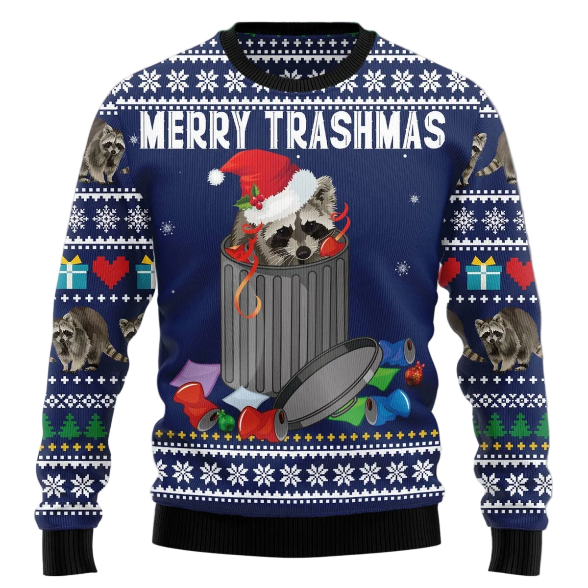 Raccoon Merry Trashmas Ugly Christmas Sweater for Men Women, Funny Holiday Party Outfit, Festive Xmas Gift