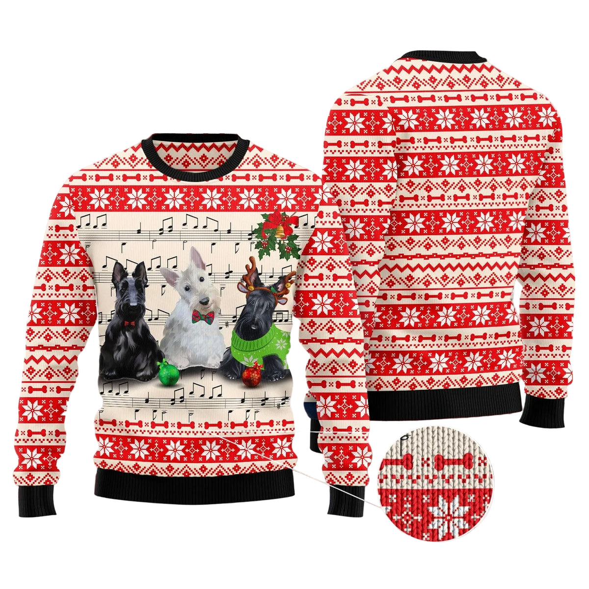 Scottish Terrier Music Ugly Christmas Sweater | Unisex Holiday Party Outfit | All-Over Print for Scottie Lovers