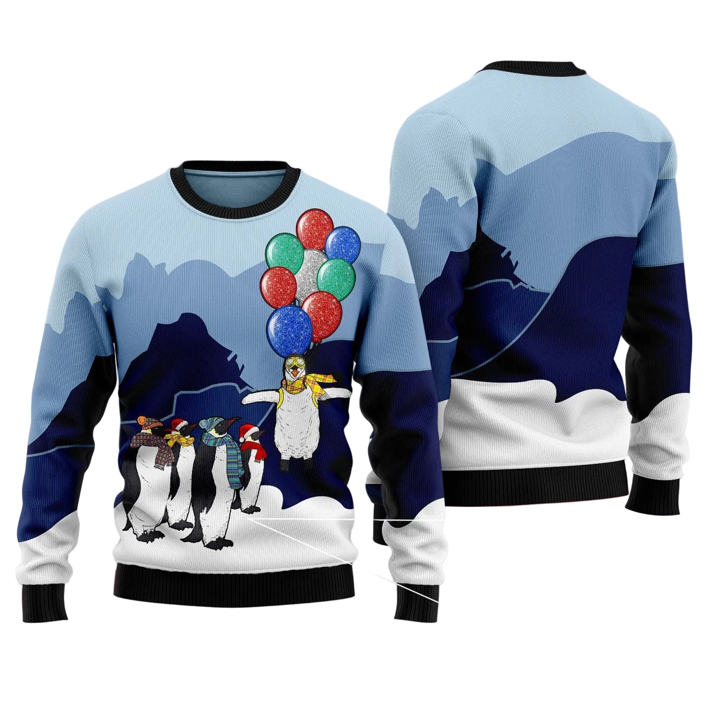 Penguin Balloon Ugly Christmas Sweater, Cute Penguin Holiday Pullover for Animal Lovers and Festive Winter Parties