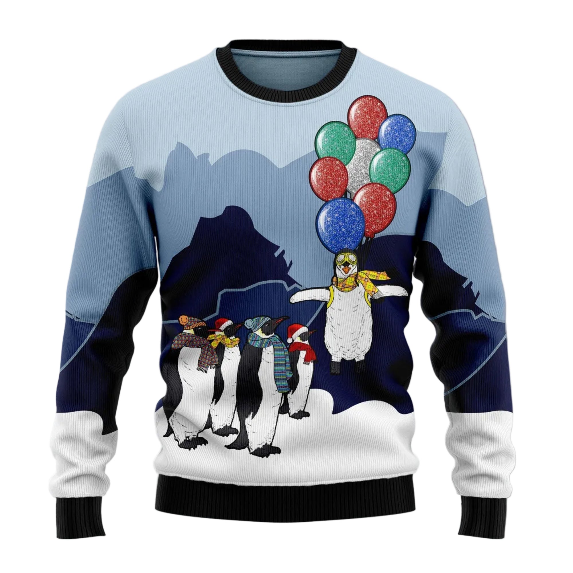 Penguin Balloon Ugly Christmas Sweater, Cute Penguin Holiday Pullover for Animal Lovers and Festive Winter Parties