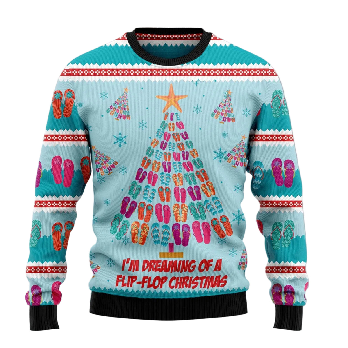 Flip Flops Christmas Tree Ugly Christmas Sweater, Tropical Beach Tree Holiday Pullover for Beach Lovers and Summer Fans