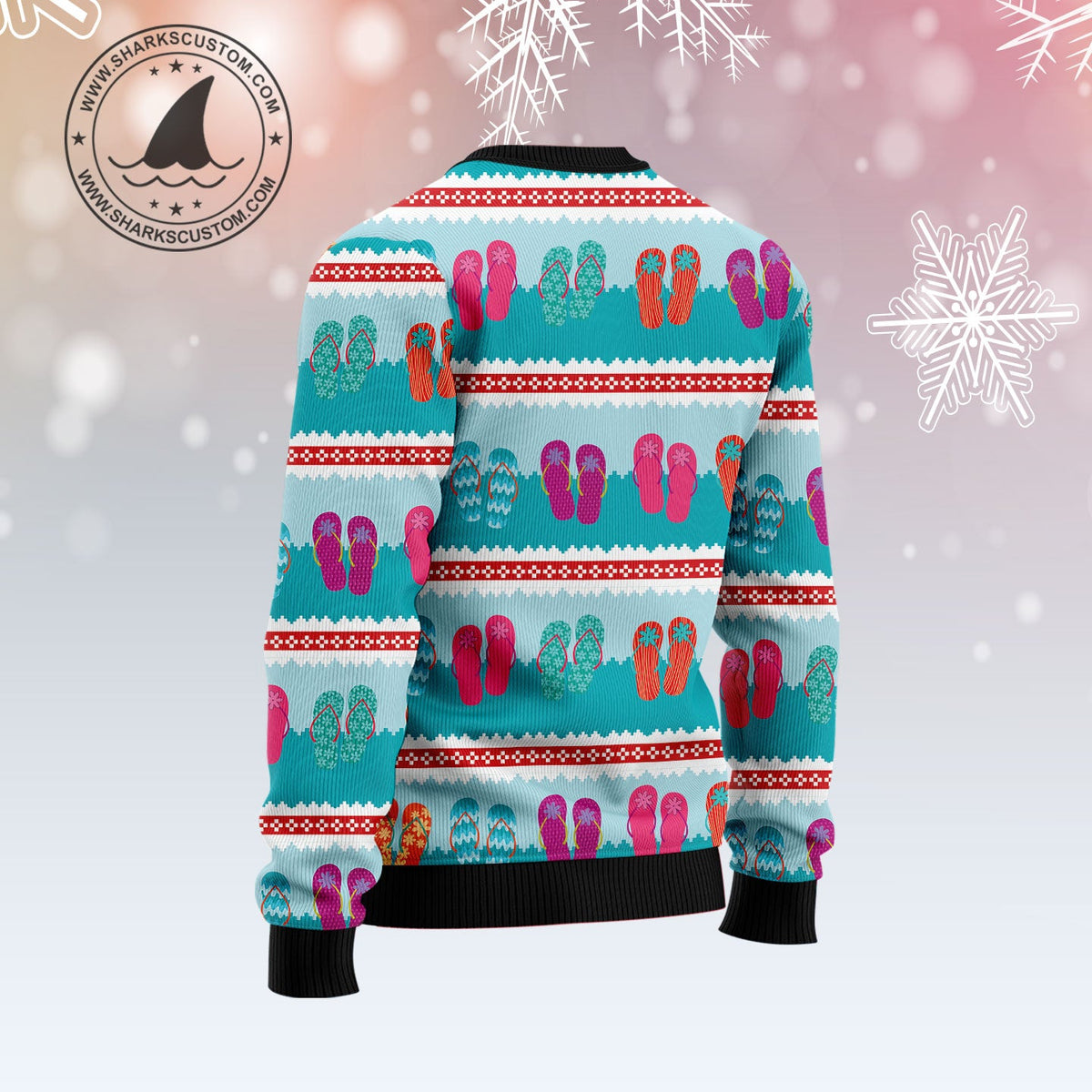 Flip Flops Christmas Tree Ugly Christmas Sweater, Tropical Beach Tree Holiday Pullover for Beach Lovers and Summer Fans