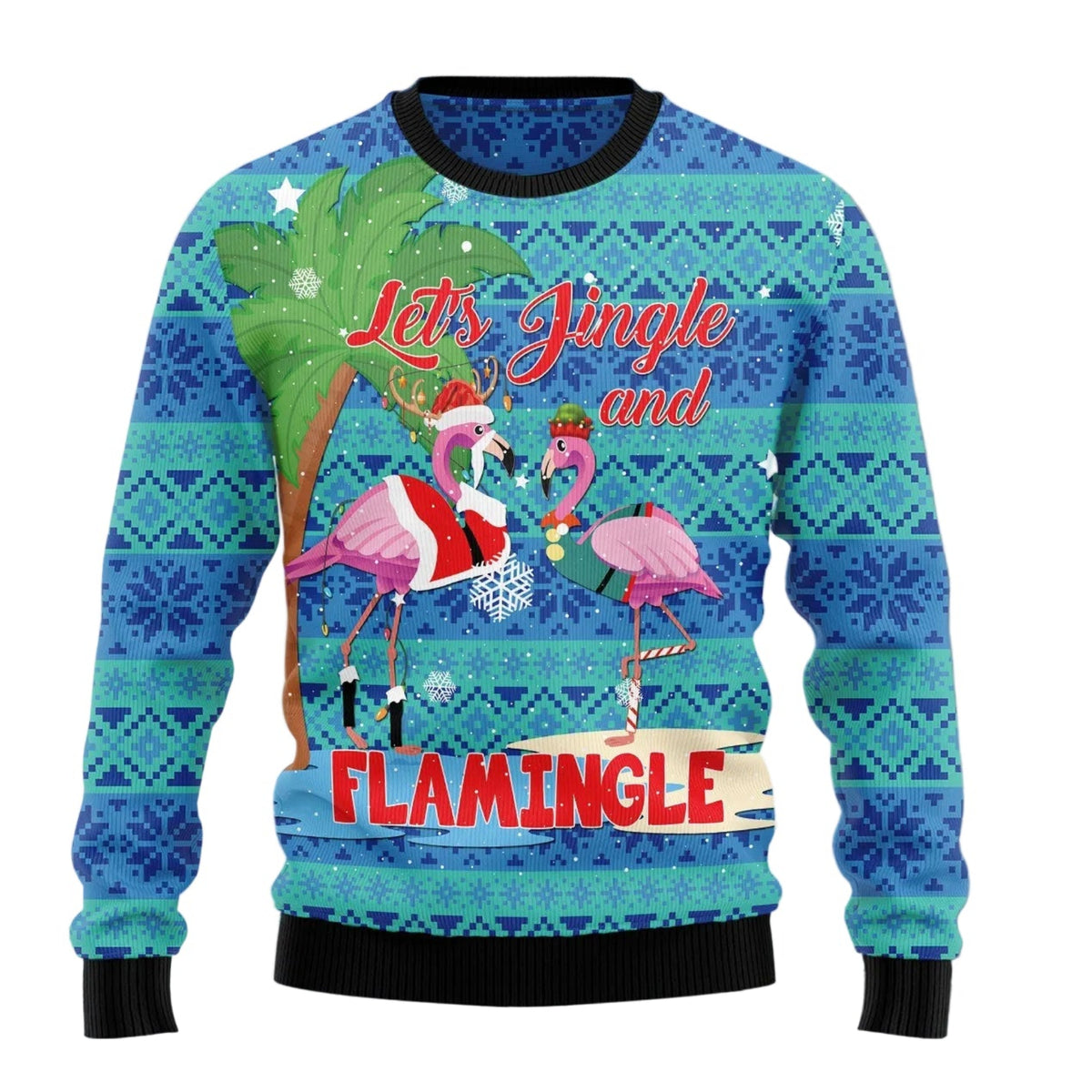 Flamingo Let's Jingle Ugly Christmas Sweater, Unisex Holiday Party Outfit, Gift for Flamingo and Tropical Fans