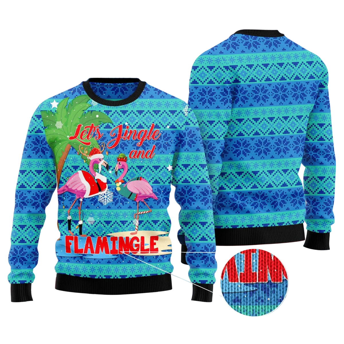 Flamingo Let's Jingle Ugly Christmas Sweater, Unisex Holiday Party Outfit, Gift for Flamingo and Tropical Fans