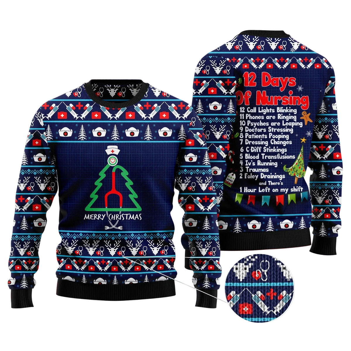 Nurse Christmas Tree Ugly Christmas Sweater, Medical Nurse Art Holiday Pullover for Nurses and Healthcare Workers