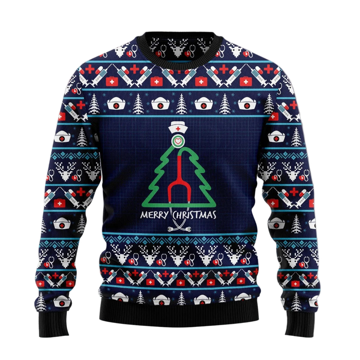 Nurse Christmas Tree Ugly Christmas Sweater, Medical Nurse Art Holiday Pullover for Nurses and Healthcare Workers