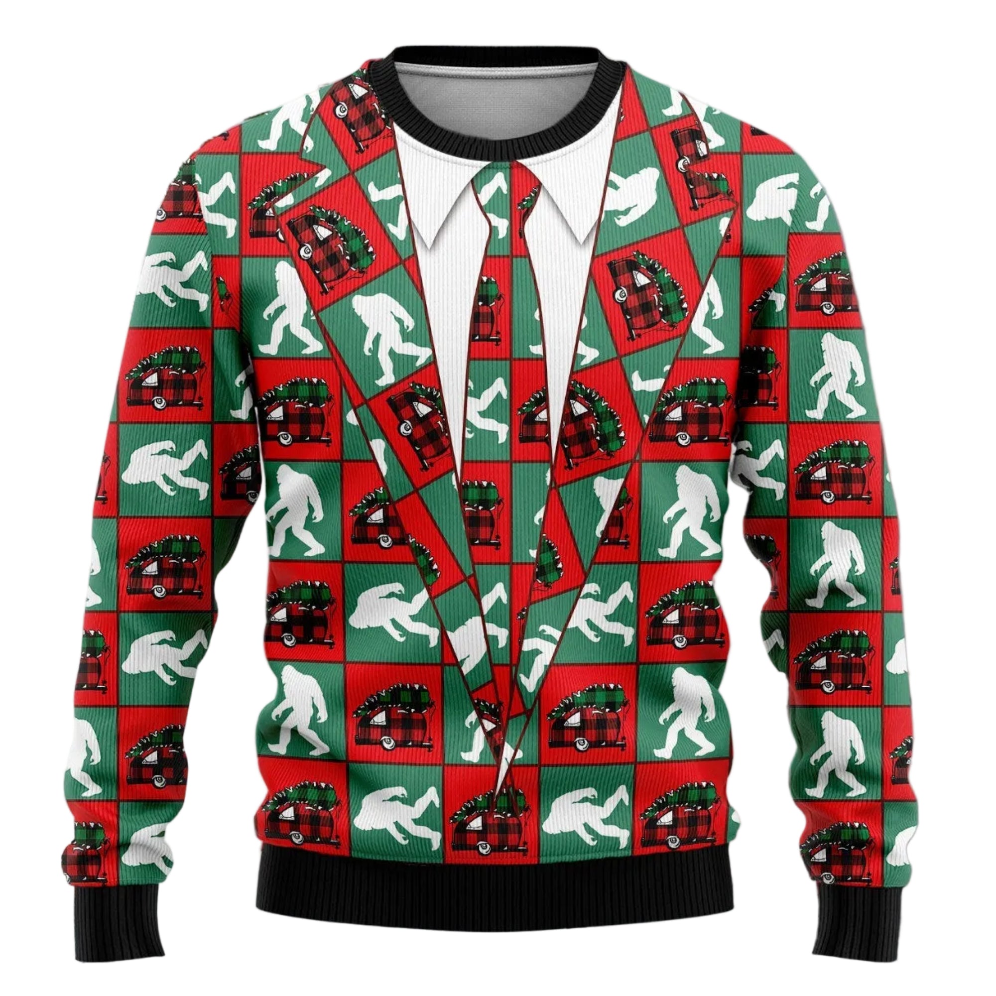 Bigfoot Camping Christmas Ugly Christmas Sweater, Funny Sasquatch Holiday Pullover, Festive Holiday Family Outfit