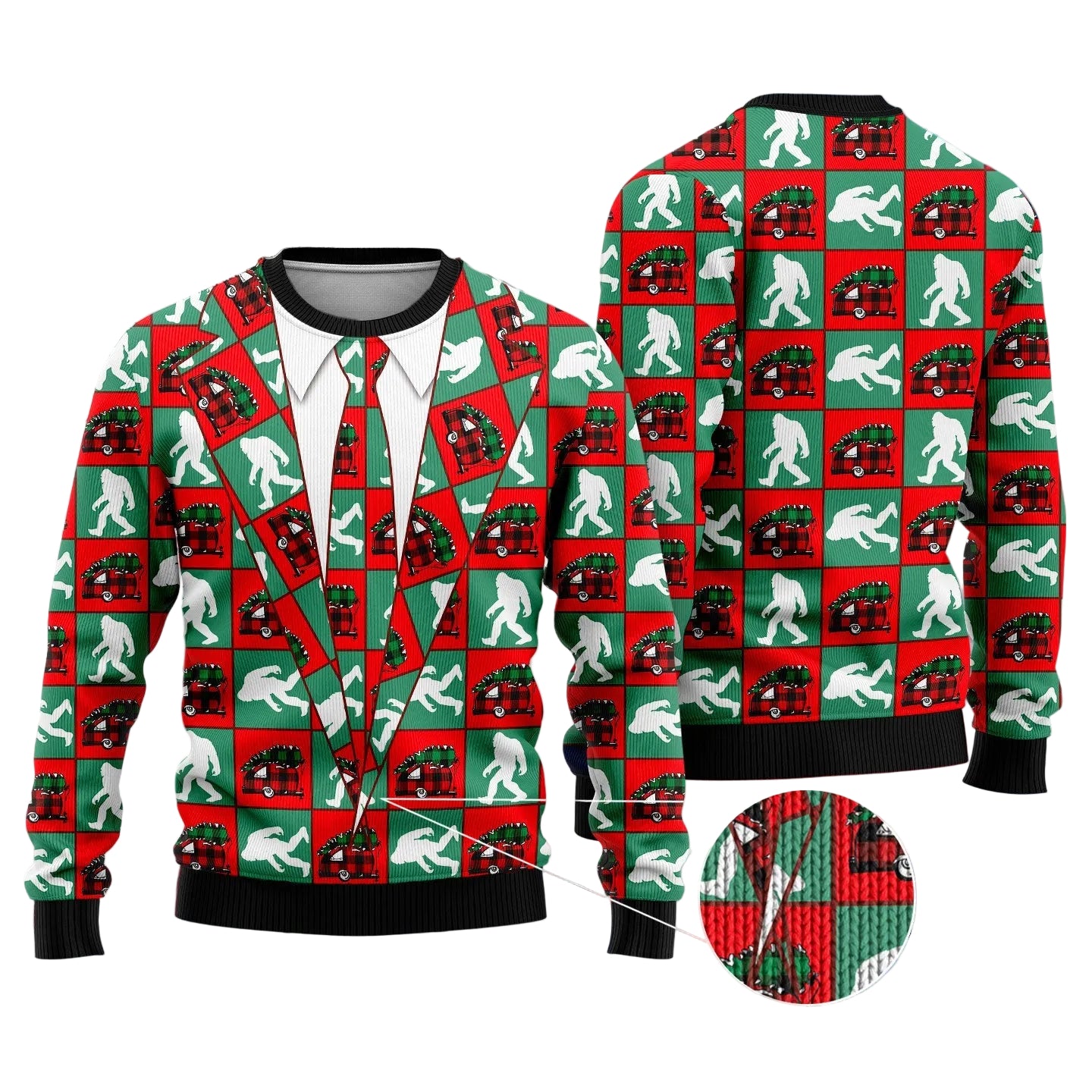Bigfoot Camping Christmas Ugly Christmas Sweater, Funny Sasquatch Holiday Pullover, Festive Holiday Family Outfit