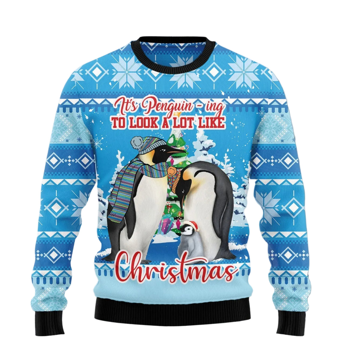 Penguin Family Ugly Christmas Sweater | Fun Holiday Look for Men & Women | Festive Party Top for Penguin Lovers