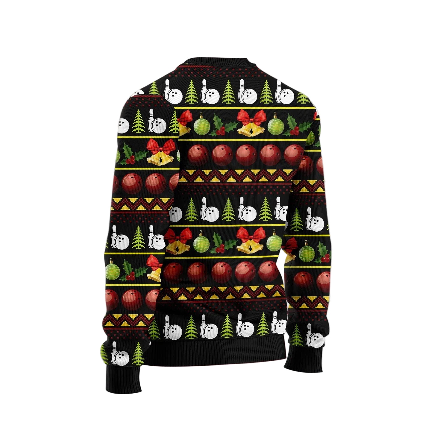 Bowling Christmas Tree Ugly Christmas Sweater, Bowling Pin Tree Art Holiday Pullover for Bowlers and Bowling Fans