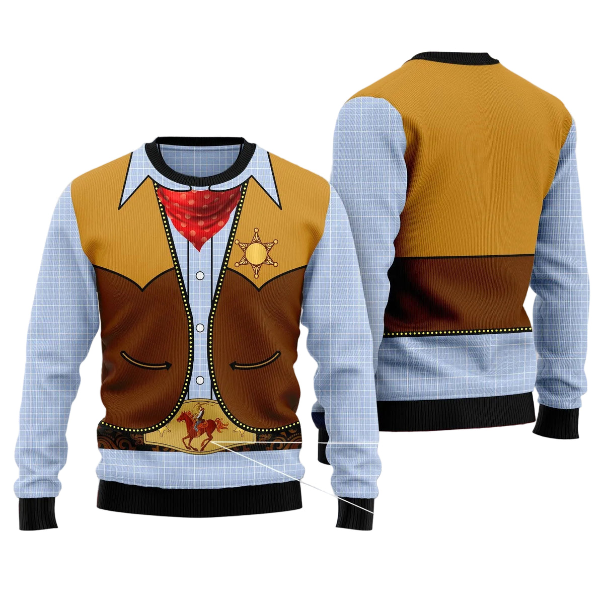 Cowboy Costume Ugly Christmas Sweater, Western Cowboy Holiday Print, Seasonal Gift for Cowboy and Western Fans