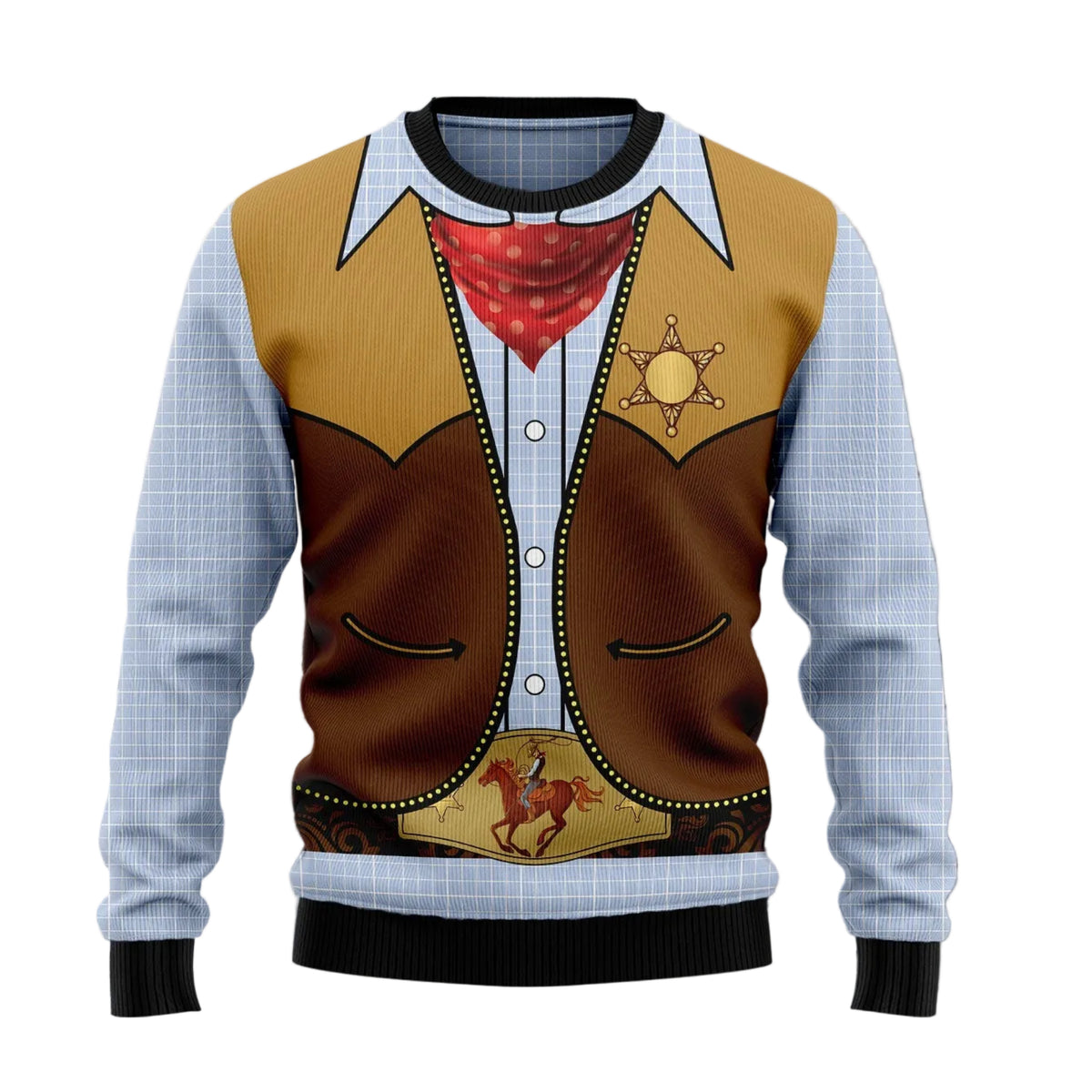 Cowboy Costume Ugly Christmas Sweater, Western Cowboy Holiday Print, Seasonal Gift for Cowboy and Western Fans