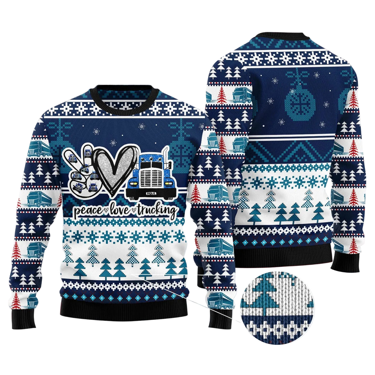 Peace Love Truck Ugly Christmas Sweater, Truck Lover Holiday Sweater for Men and Women, Funny Xmas Party Look