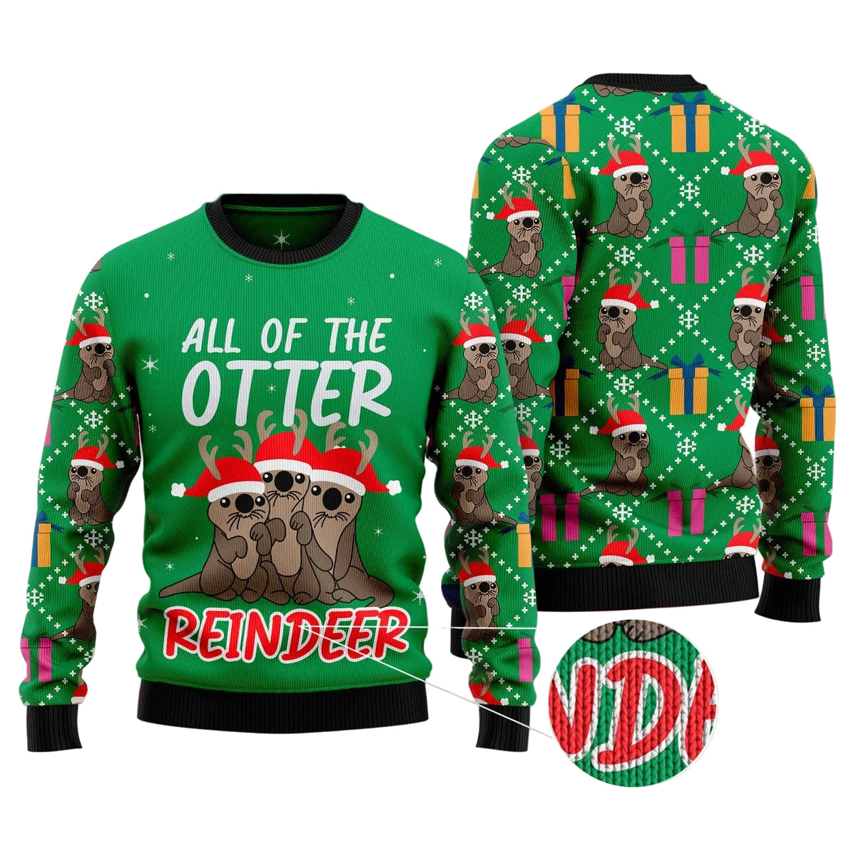 Otter Reindeer Ugly Christmas Sweater, Unisex Xmas Party Outfit, Fun Holiday Gift for Otter and Wildlife Lovers