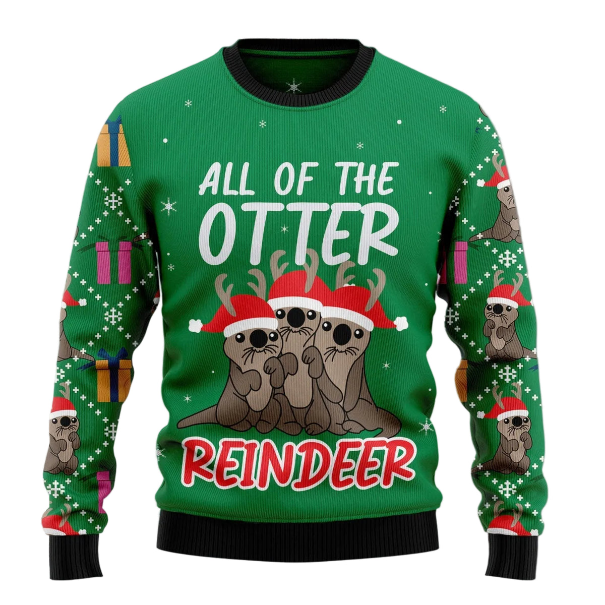 Otter Reindeer Ugly Christmas Sweater, Unisex Xmas Party Outfit, Fun Holiday Gift for Otter and Wildlife Lovers