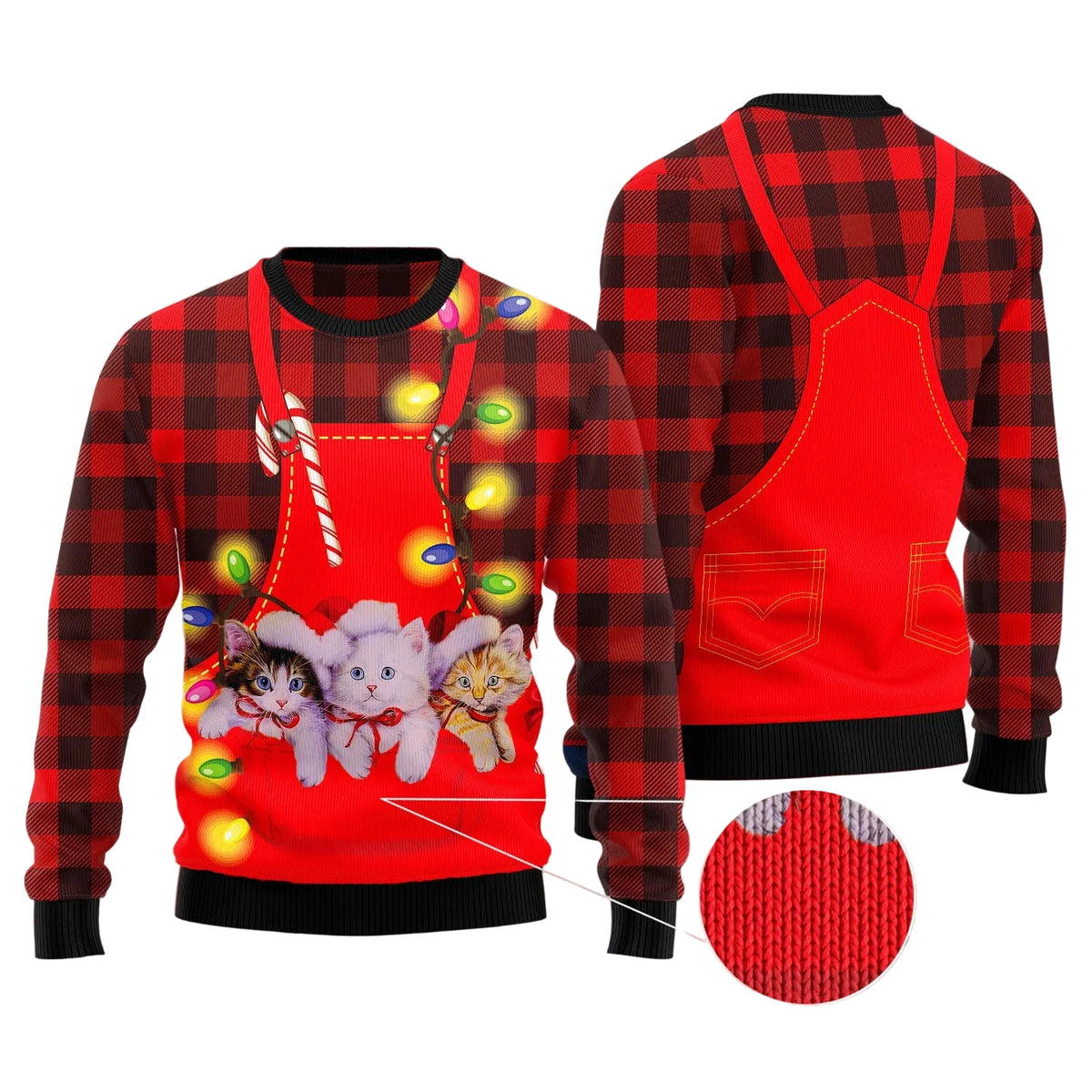 Cat Pocket Design Ugly Christmas Sweater, Cute Feline Lover Holiday Party Outfit and Gift for Cat Mom and Dad