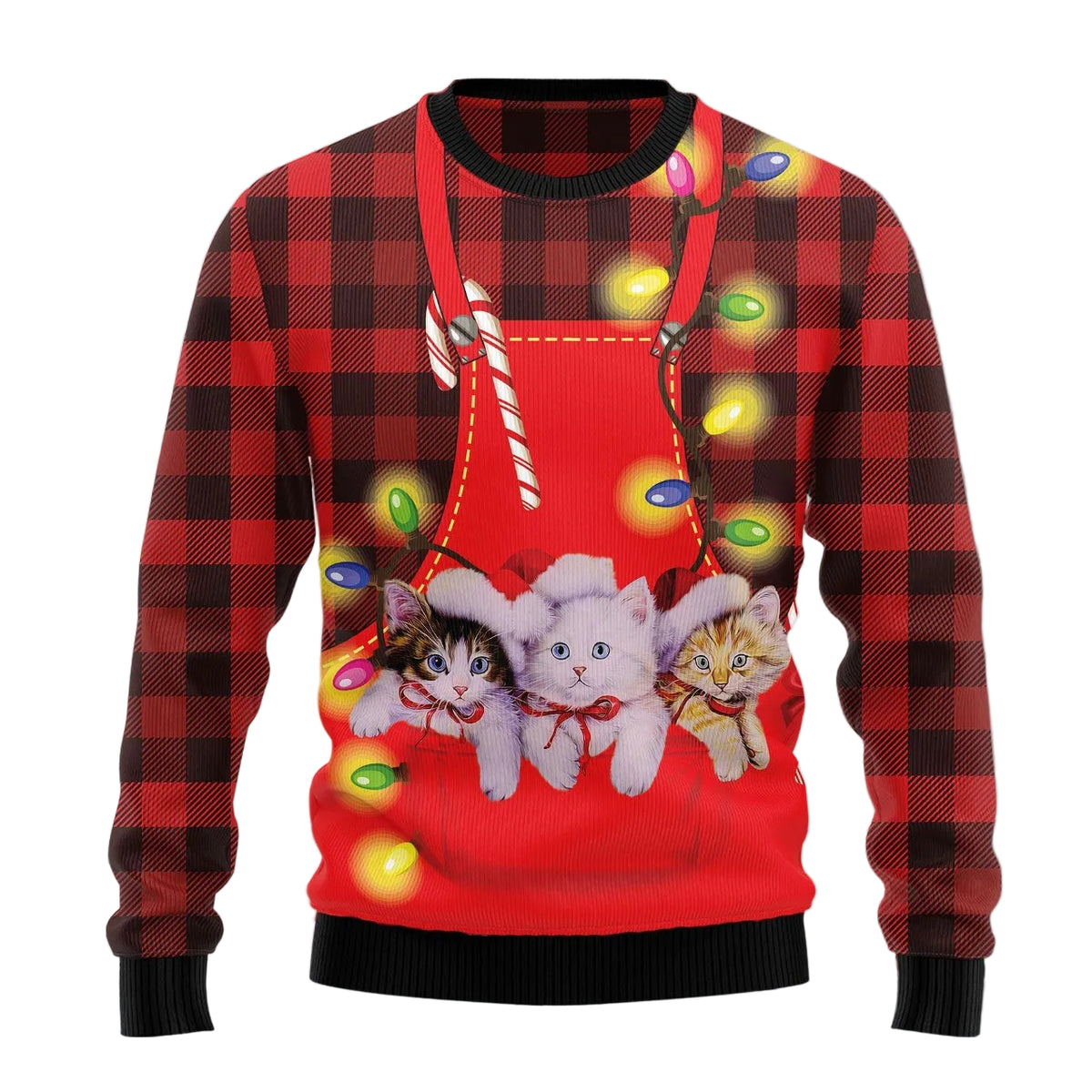 Cat Pocket Design Ugly Christmas Sweater, Cute Feline Lover Holiday Party Outfit and Gift for Cat Mom and Dad