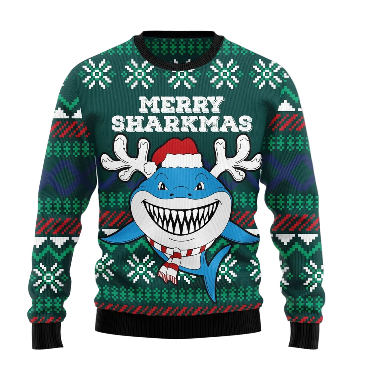 Merry Sharkmas Ugly Christmas Sweater, Festive Christmas Party Outfit for Shark Lovers, Unisex Winter Pullover