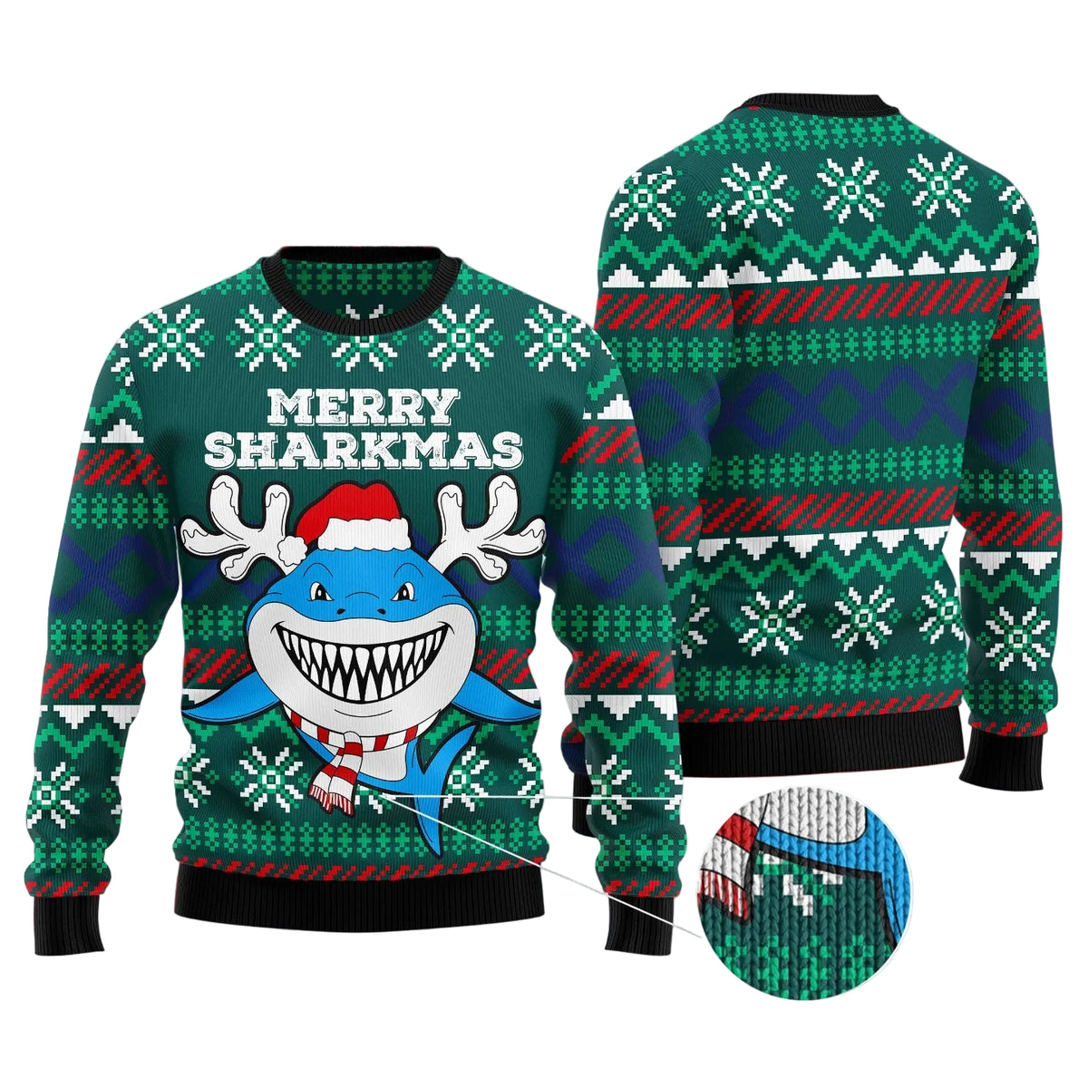 Merry Sharkmas Ugly Christmas Sweater, Festive Christmas Party Outfit for Shark Lovers, Unisex Winter Pullover