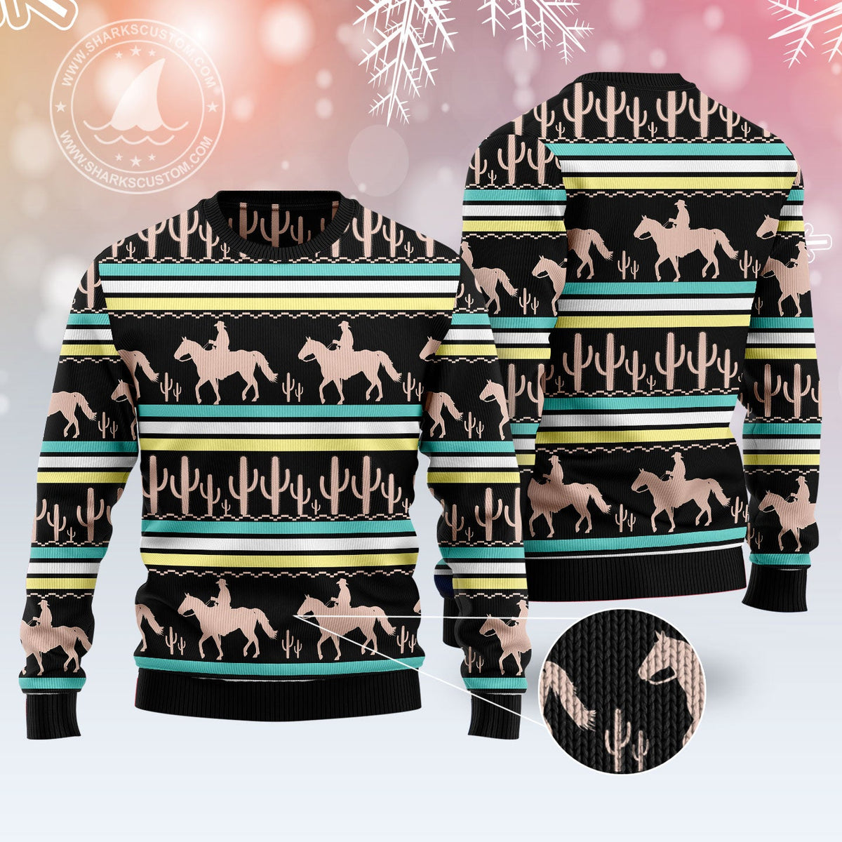 Cowboy Cactus Ugly Christmas Sweater | Plus Size Party Outfit for Western Fans | Holiday Gift and Party Apparel