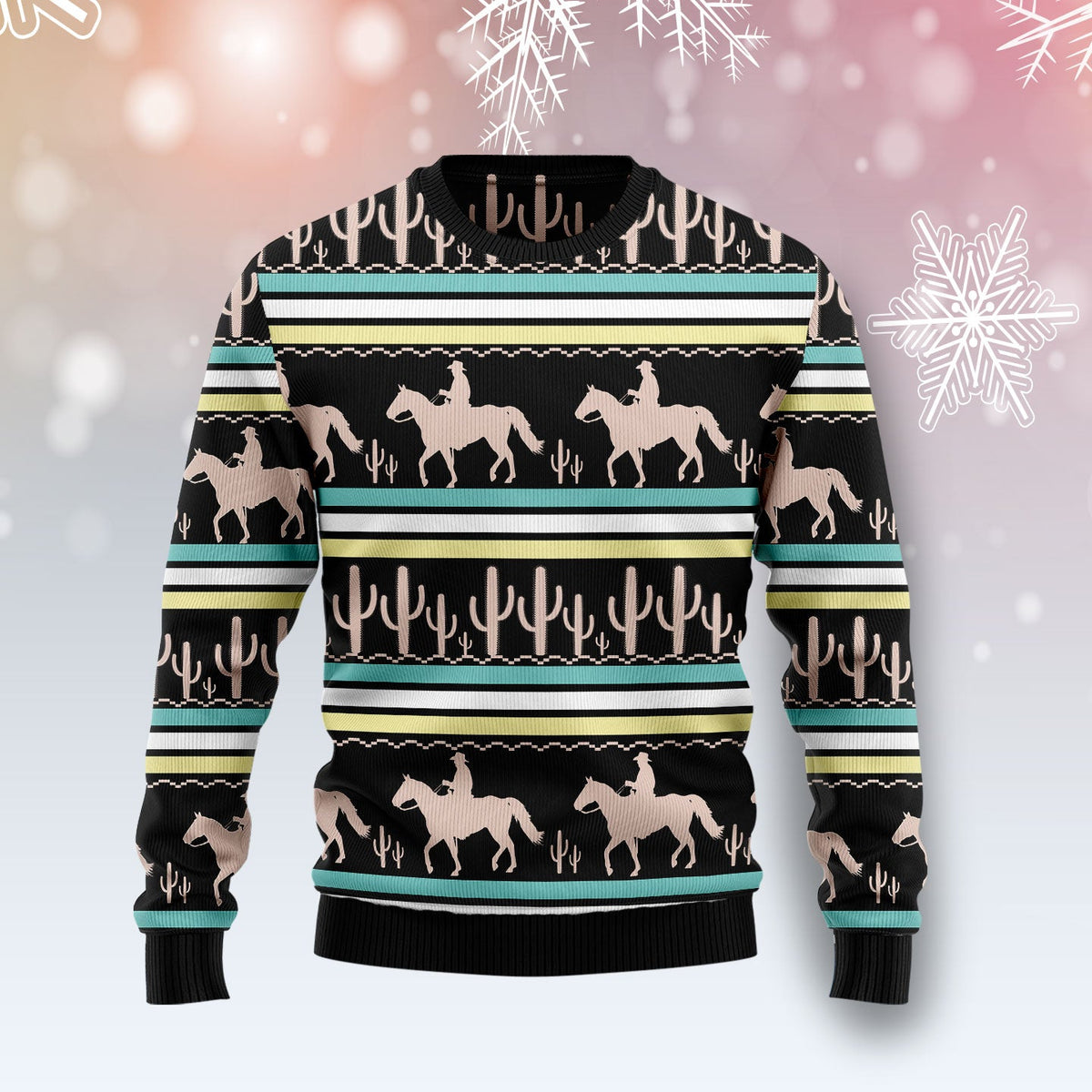 Cowboy Cactus Ugly Christmas Sweater | Plus Size Party Outfit for Western Fans | Holiday Gift and Party Apparel