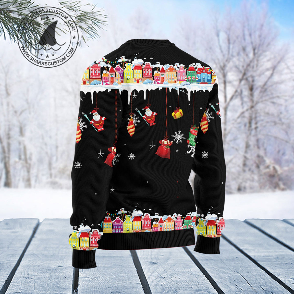 Black Cat Sleigh Ugly Christmas Sweater | All-Over Print for Cat Lovers | Plus Size Party Outfit for Cat Lovers