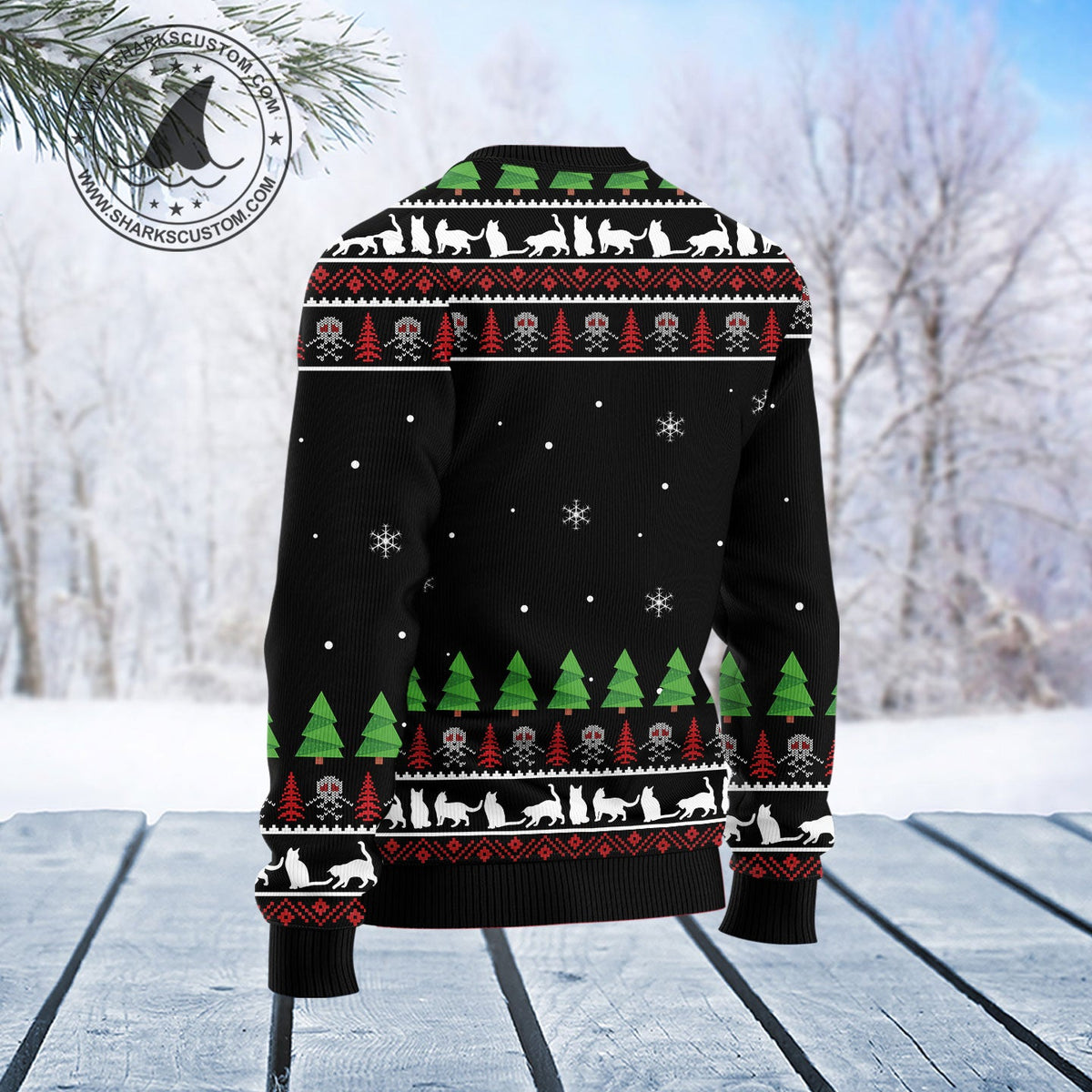 Cat Skull Santa Ugly Christmas Sweater | Festive Party Top for Cat Lovers | Fun Gift for Cat Lovers and Friends