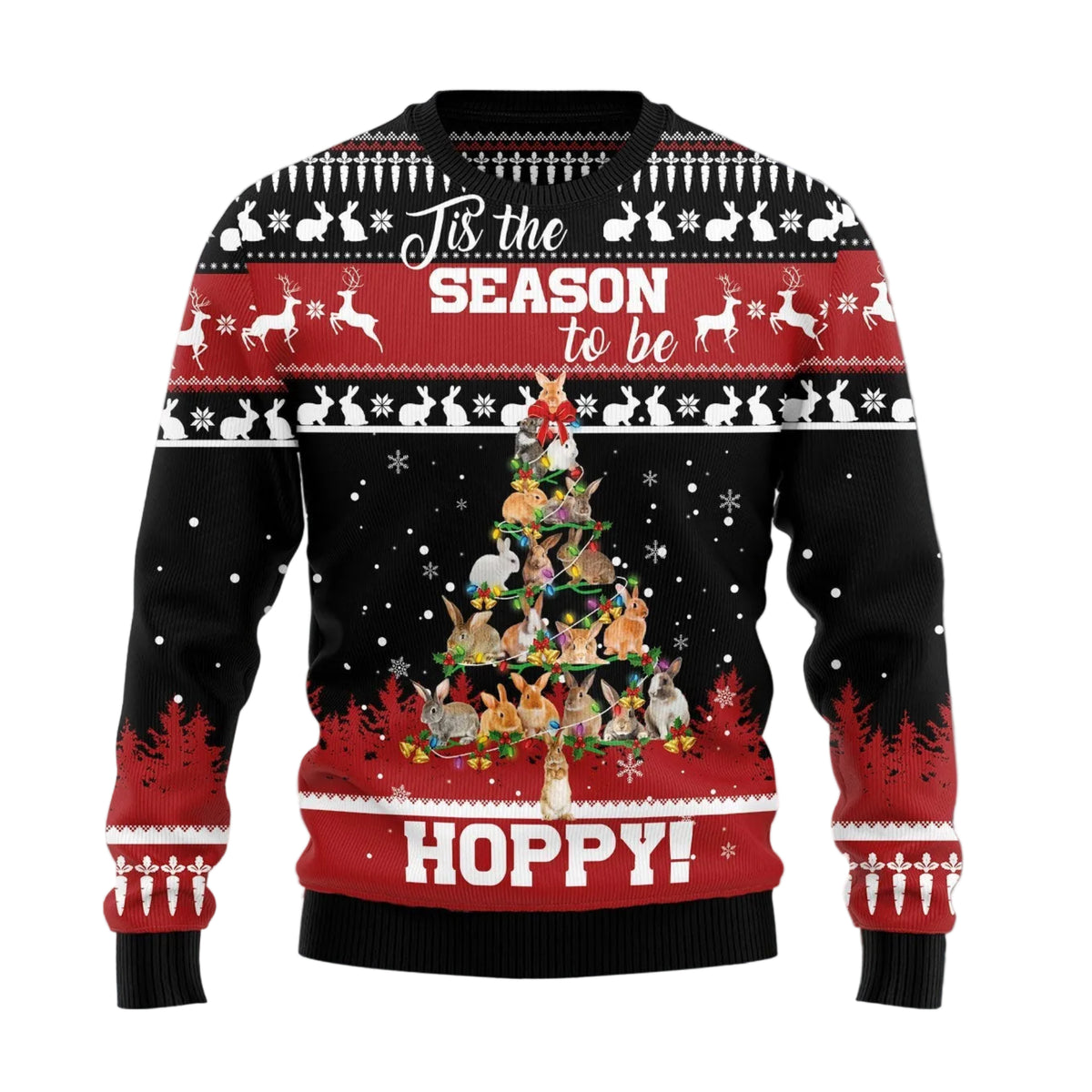 Rabbit Christmas Tree Ugly Christmas Sweater, Holiday Party Pullover for Men and Women, Gift for Rabbit Lovers