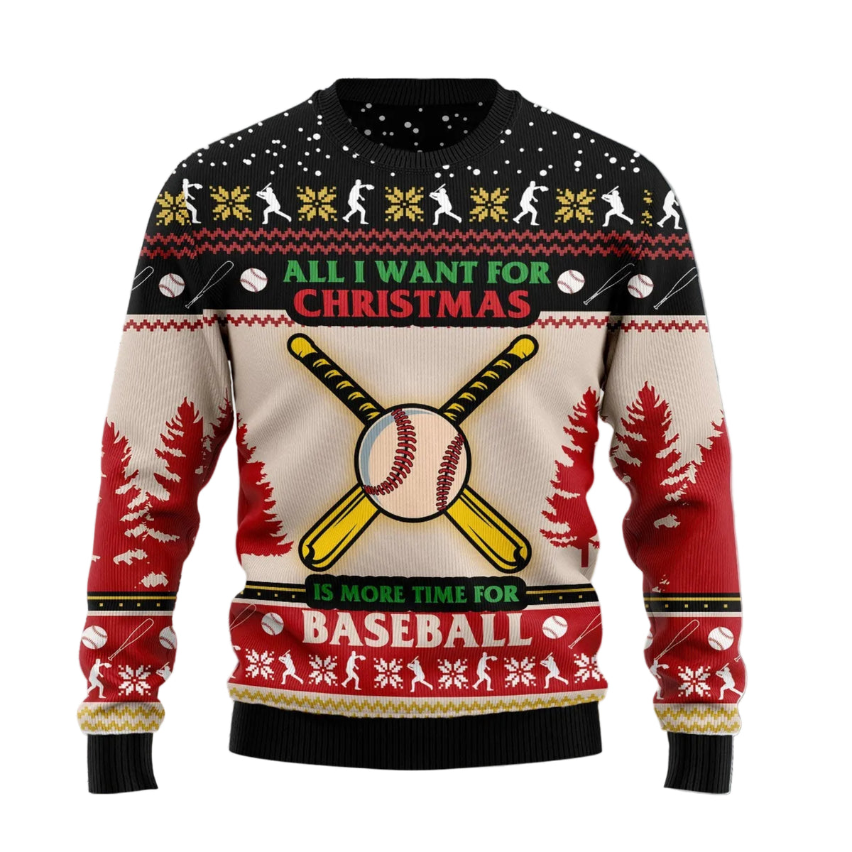 Time for Baseball Ugly Christmas Sweater, Christmas Baseball Holiday Print, Seasonal Gift for Baseball Fans