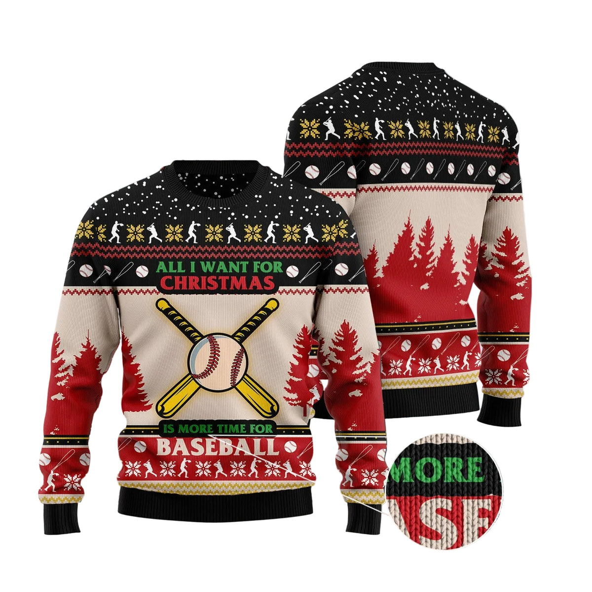 Time for Baseball Ugly Christmas Sweater, Christmas Baseball Holiday Print, Seasonal Gift for Baseball Fans