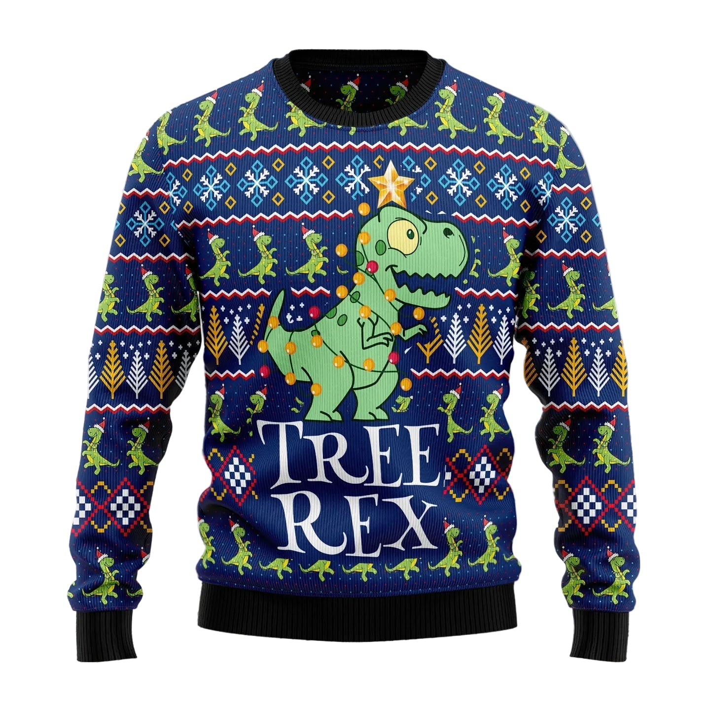 Tree Rex Dinosaur Ugly Christmas Sweater, Funny T Rex Art Holiday Pullover for Dinosaur Lovers and Dino Fans