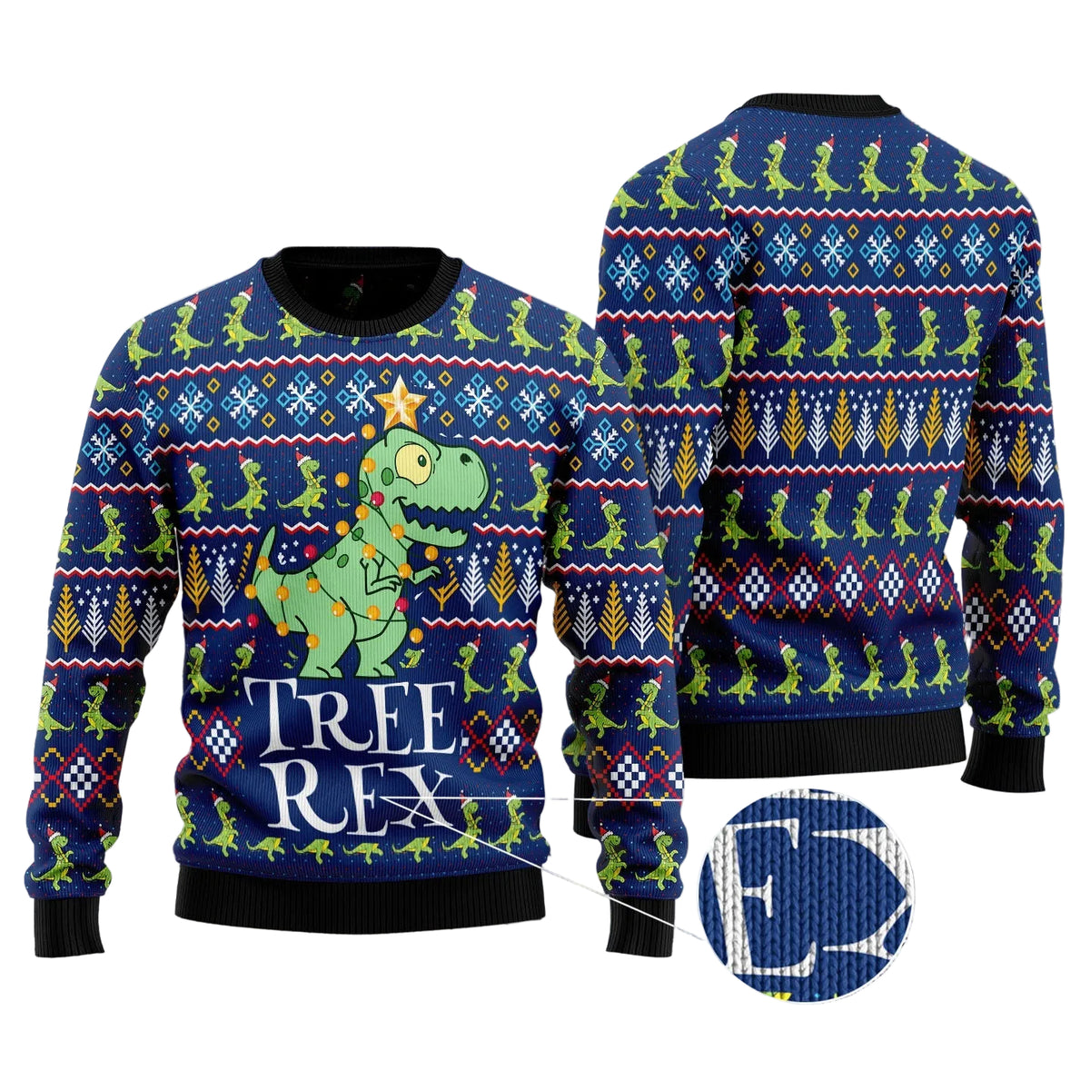 Tree Rex Dinosaur Ugly Christmas Sweater, Funny T Rex Art Holiday Pullover for Dinosaur Lovers and Dino Fans