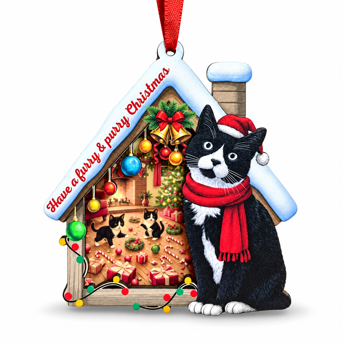 Tuxedo Cat Christmas Ornament, Cat Christmas Tree Decor, Tuxedo Cat Gift for Cat Mom Dad and Cat Lovers