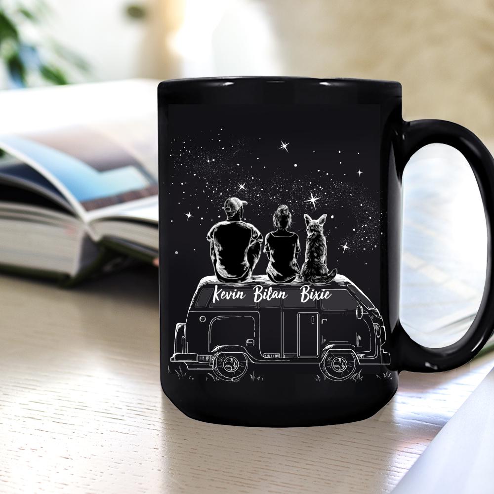 Personalized dog coffee mug - DOG & COUPLE - Car Camping - Night Sky