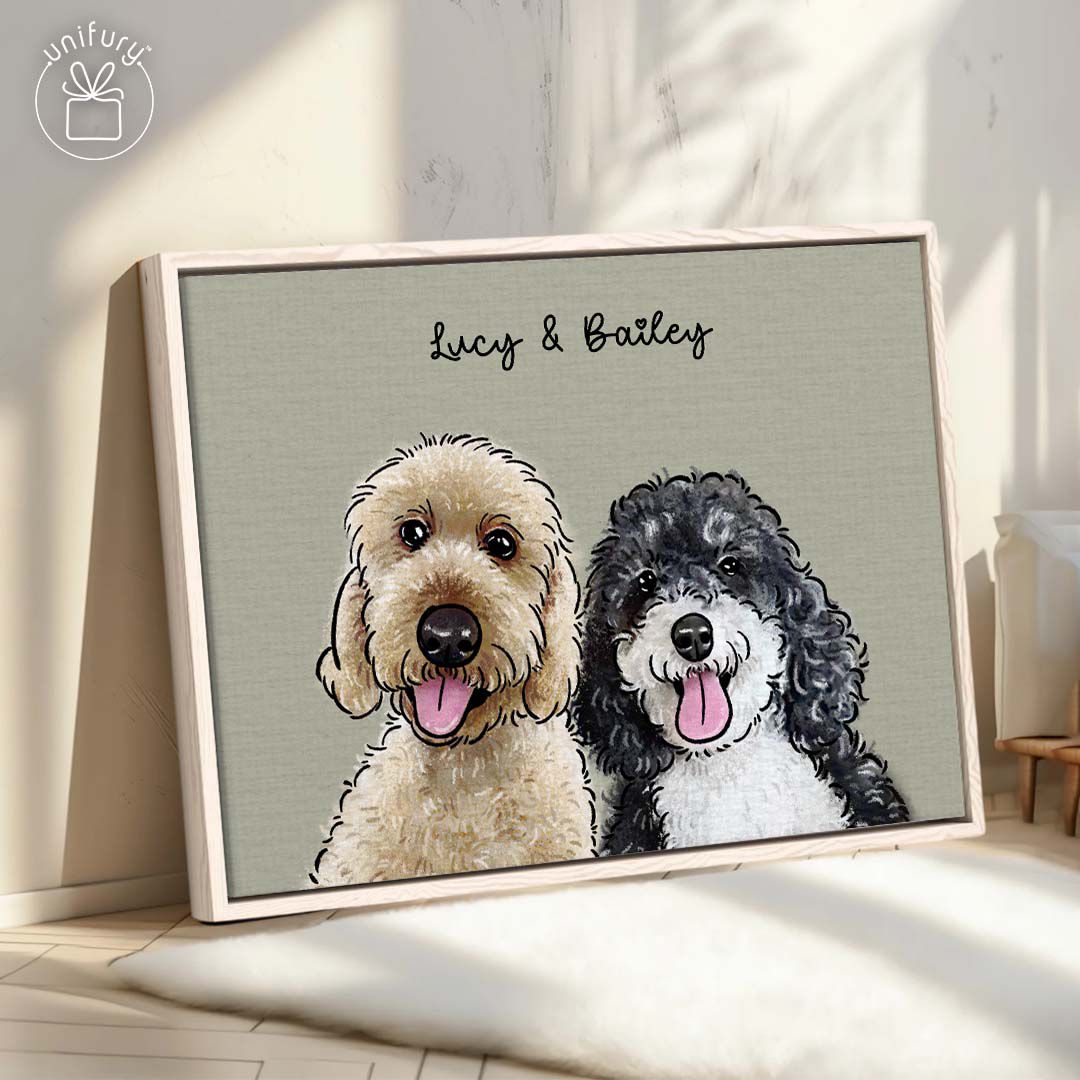 Custom Pet Portrait Framed Canvas - 2 Pets