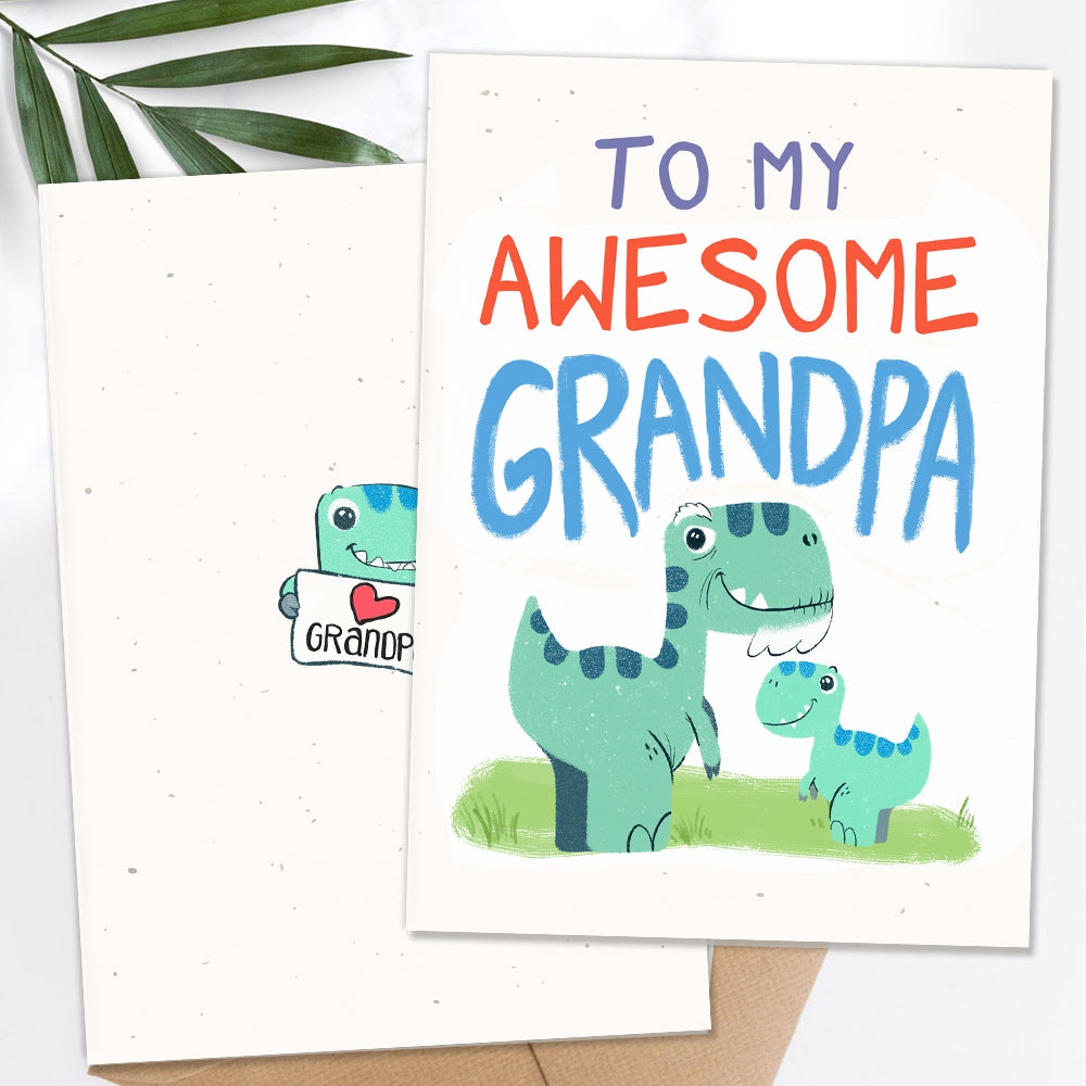 Personalized Grandpa Folded Greeting Card - To My Awesome Grandpa - I Am Lucky To Have You As My Grandpa