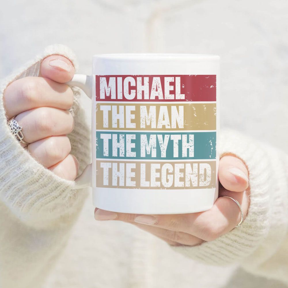 Personalized Dad Edge to Edge Coffee Mugs Funny - Best Dad Ever Mug - Ceramic Coffee Mugs For Dad - The Man The Myth The Legend