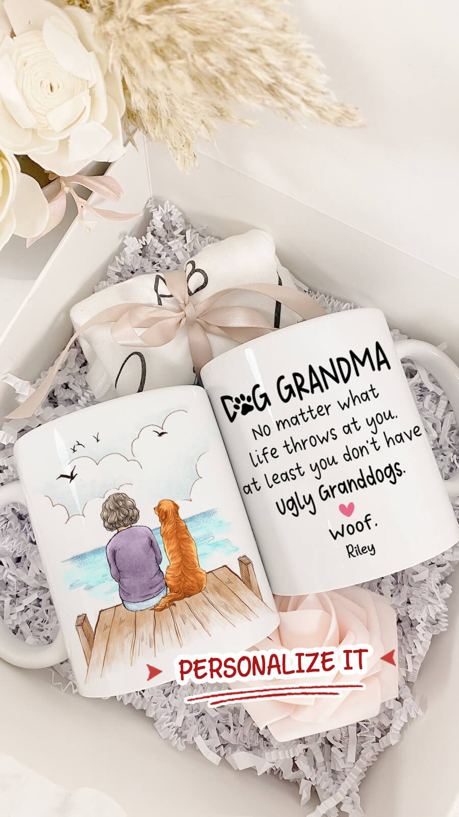 Personalized Dog Grandma Coffee Mug - Gifts For Dog Lovers - At Least You Don&#39;t Have Ugly Granddogs - Wooden Dock