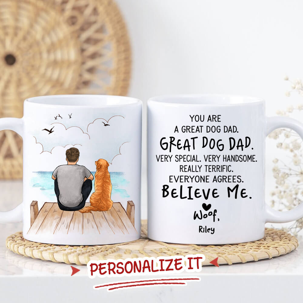 Personalized Dog Dad Coffee Mug - Gifts For Dog Lovers - You Are A Great Dog Dad - Wooden Dock