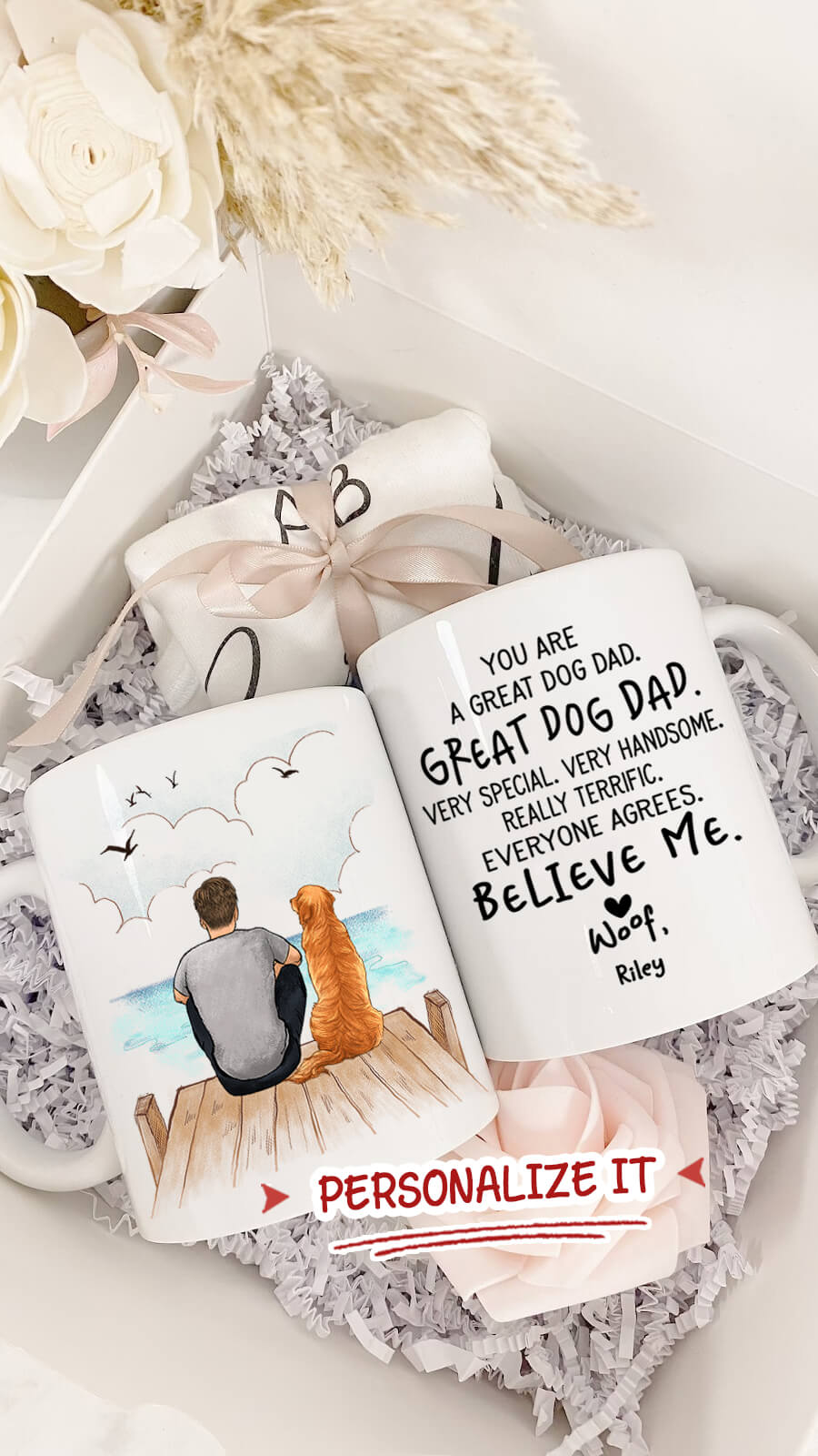 Personalized Dog Dad Coffee Mug - Gifts For Dog Lovers - You Are A Great Dog Dad - Wooden Dock