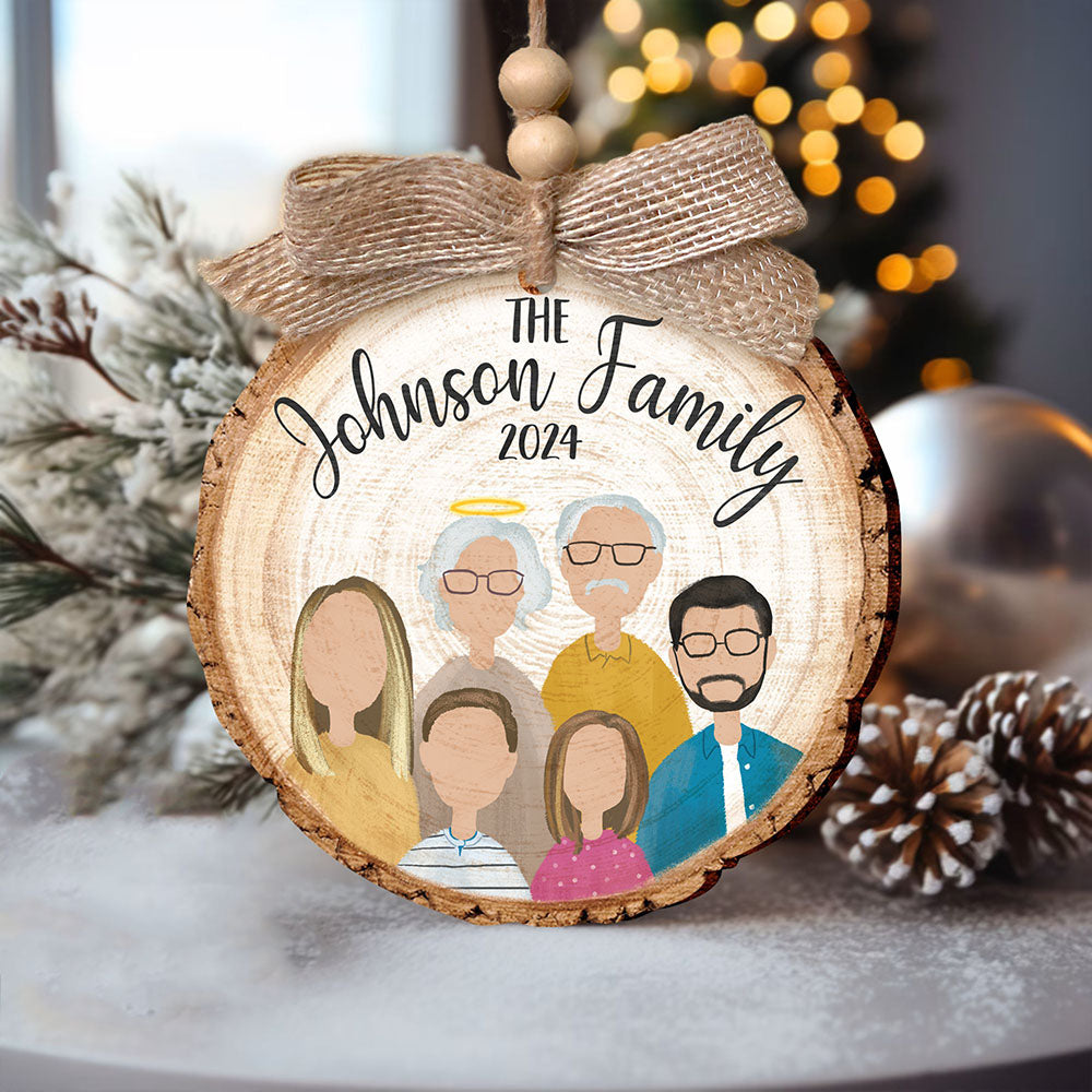 Personalized Family And Pet Portrait Wooden Ornament