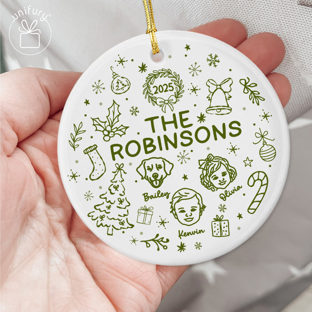 Custom Lineart Drawing Family Pet Ornament Ceramic Ornament - Family Ornament - Gifts For Dog Cat Lovers