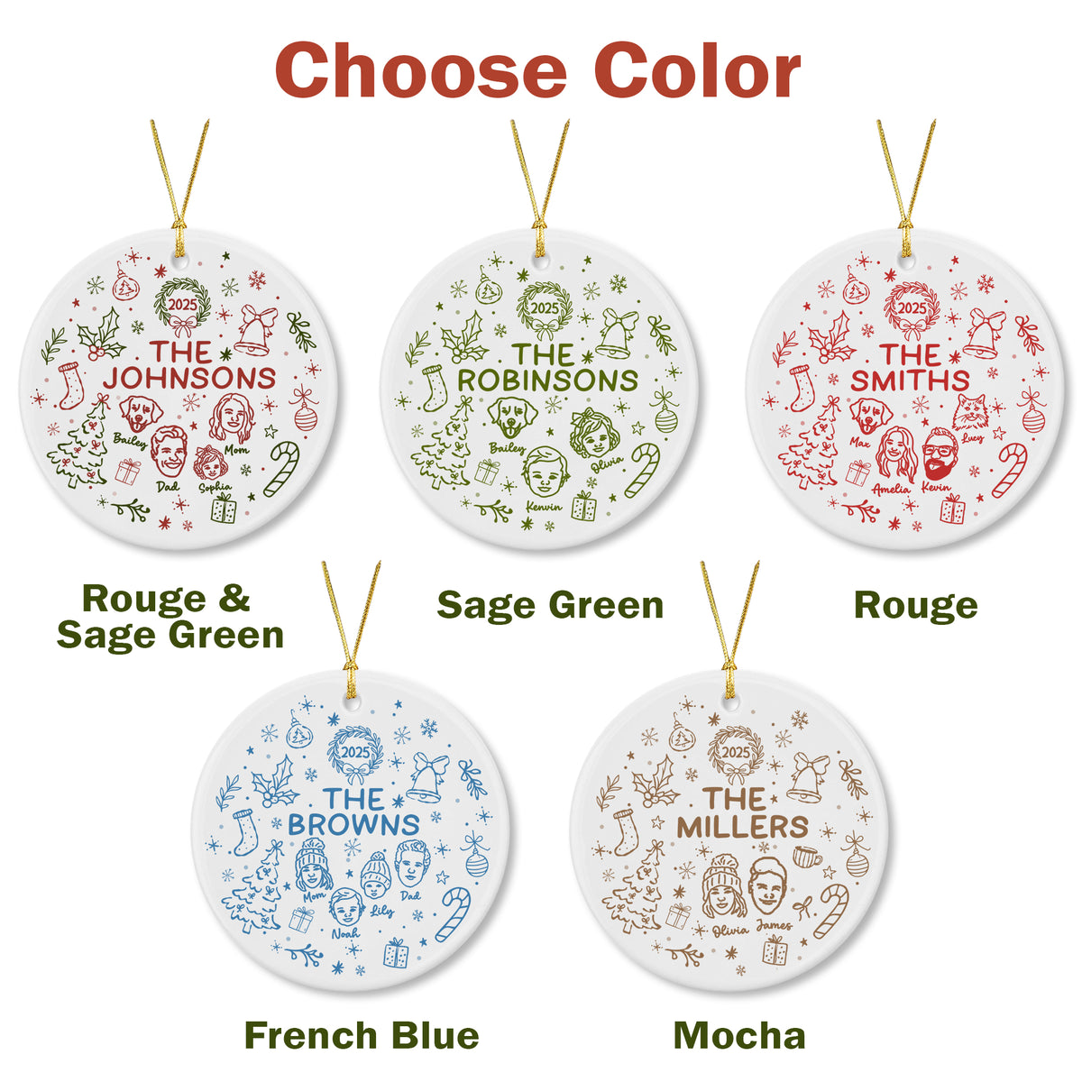 Custom Lineart Drawing Family Pet Ornament Ceramic Ornament - Family Ornament - Gifts For Dog Cat Lovers