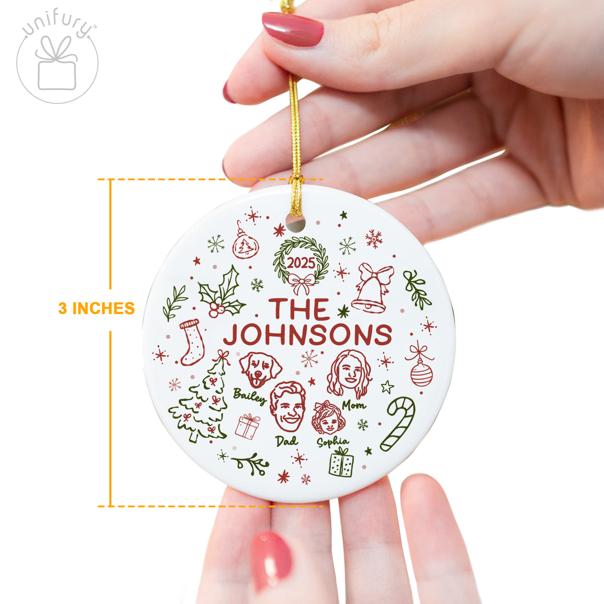 Custom Lineart Drawing Family Pet Ornament Ceramic Ornament - Family Ornament - Gifts For Dog Cat Lovers